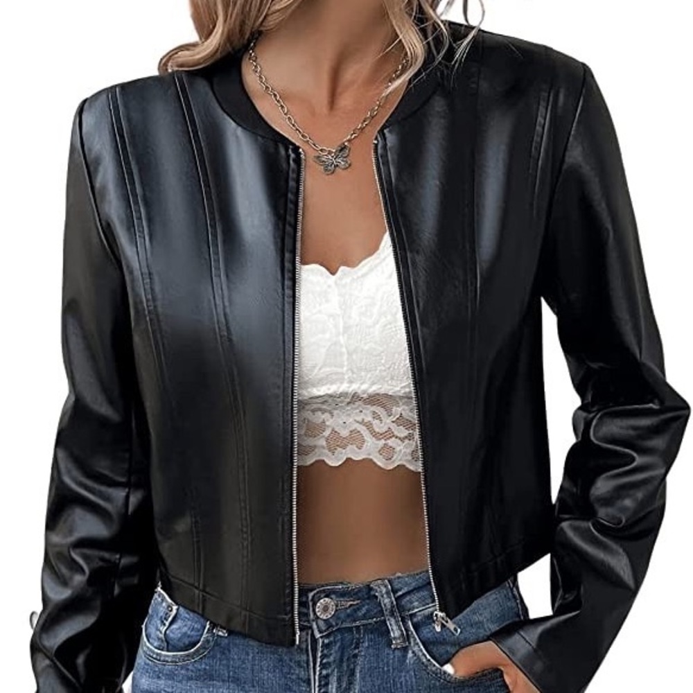 BRAND NEW Faux leather black moto jacket